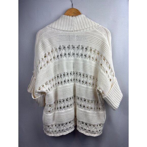 Chicos Womens Open Weave Cardigan Sweater Size XL 100% Cotton Ribbed Shawl Colla - Picture 4 of 4